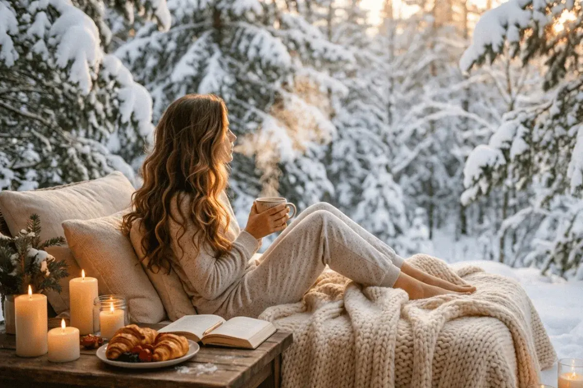 Cozy blanket and tea by window